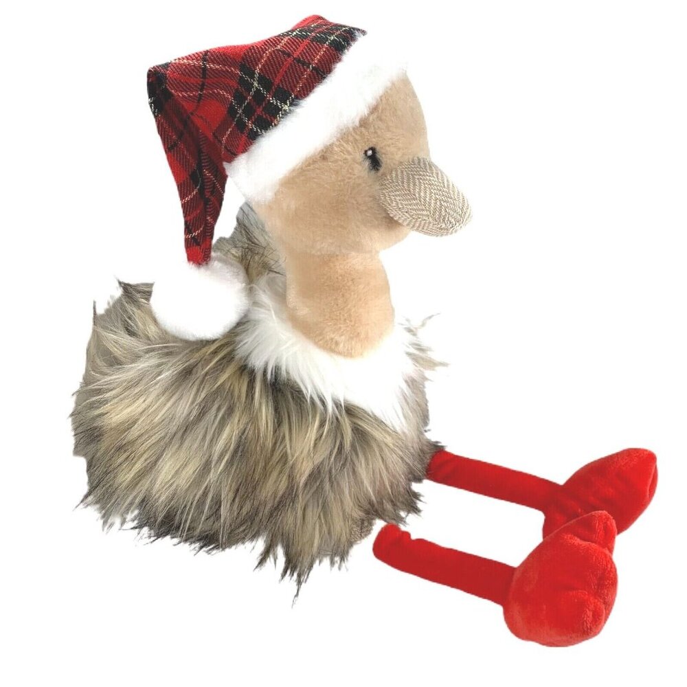 Pier 1 Imports 2019 Savanna Ostrich Plaid Stocking Santa Christmas Hat Plush 19" - Picture 3 of 9